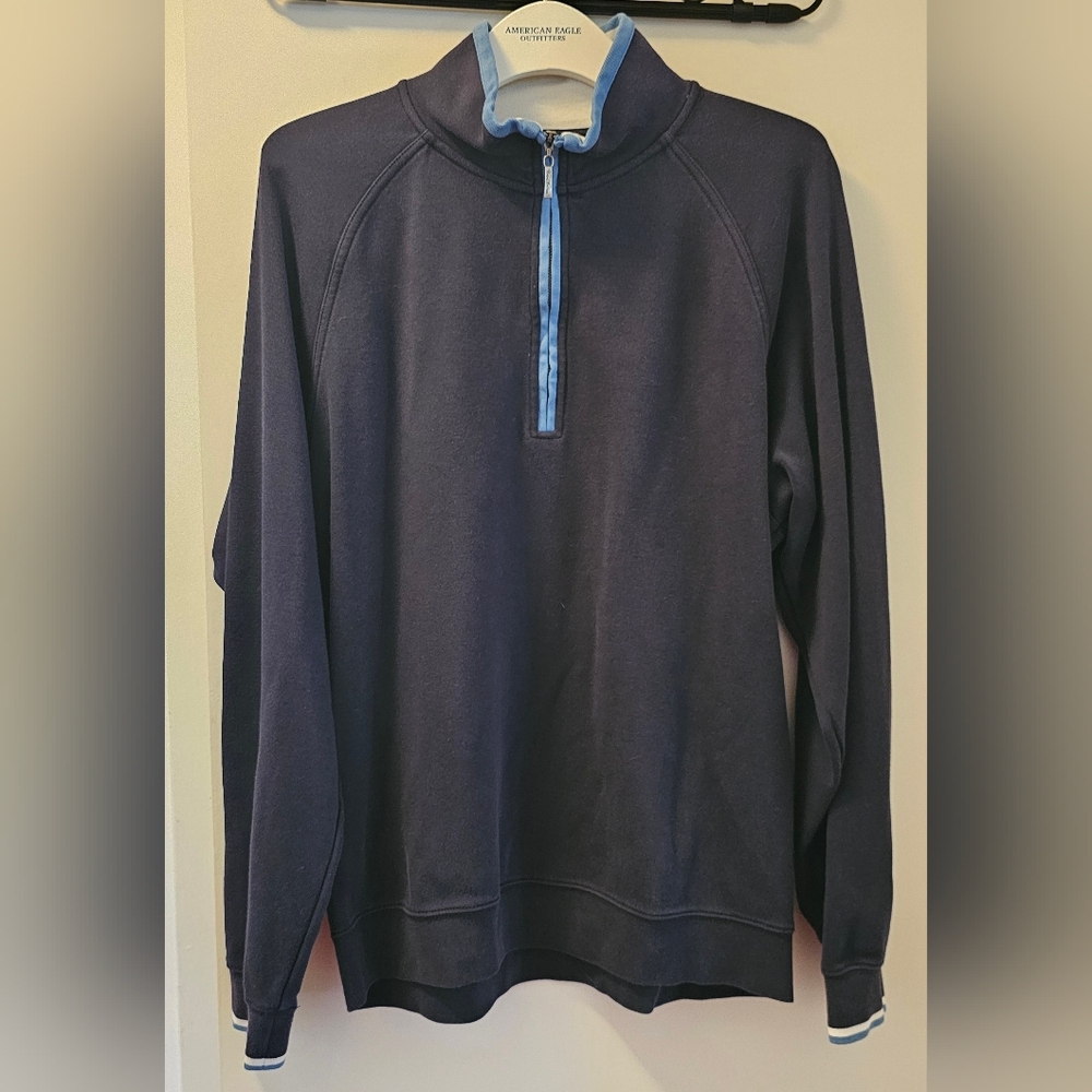 Brooks Brothers Men's Supima Cotton Pique Quarter-Zip Navy Sweater - Size Medium
